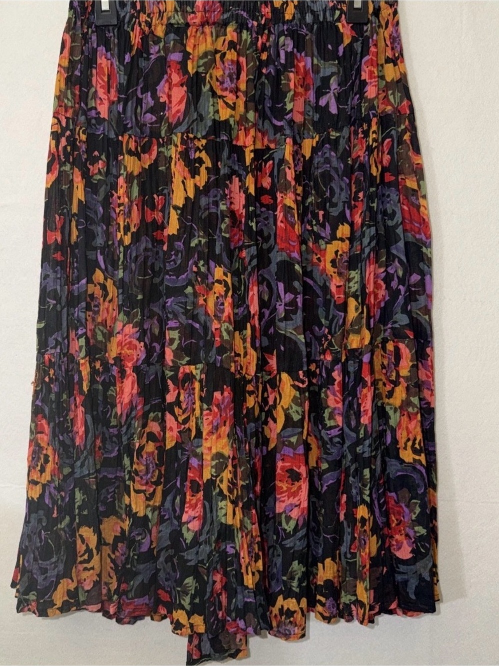 Rosetta VTG Floral broomstick Midi Skirt Black Multicolor boho chic Flowy Sz M